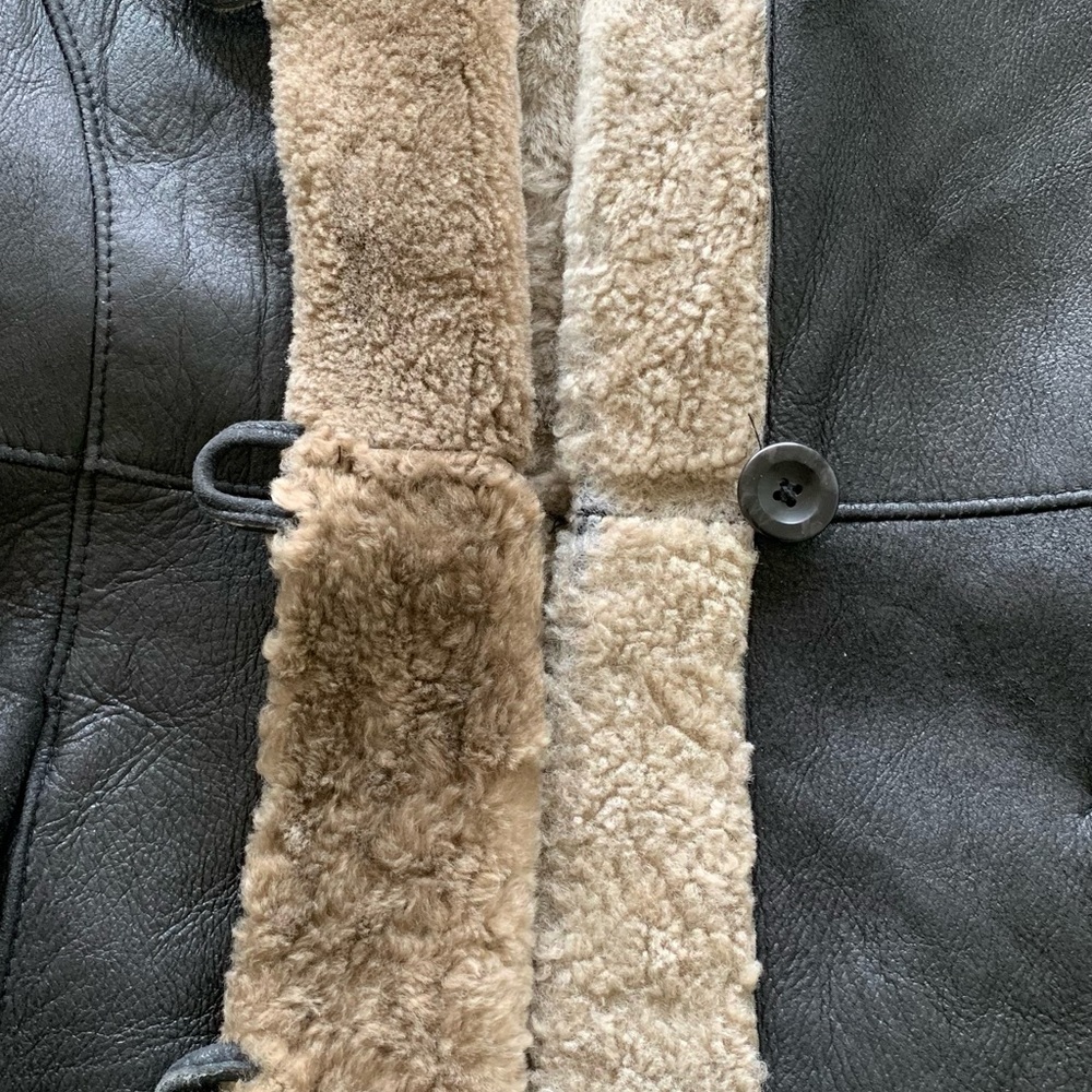 BOD & CHRISTENSEN Black Leather & Shearling Knee Length Coat - Picture 10 of 16